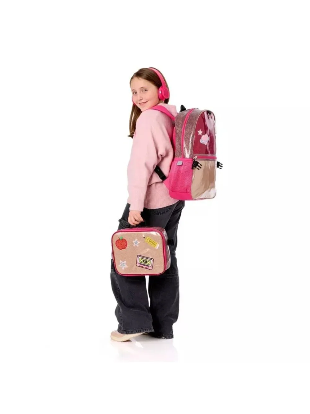 NEW Locker Club Kids' 16L Kids Backpack with Lunch Box Headphone - Pink